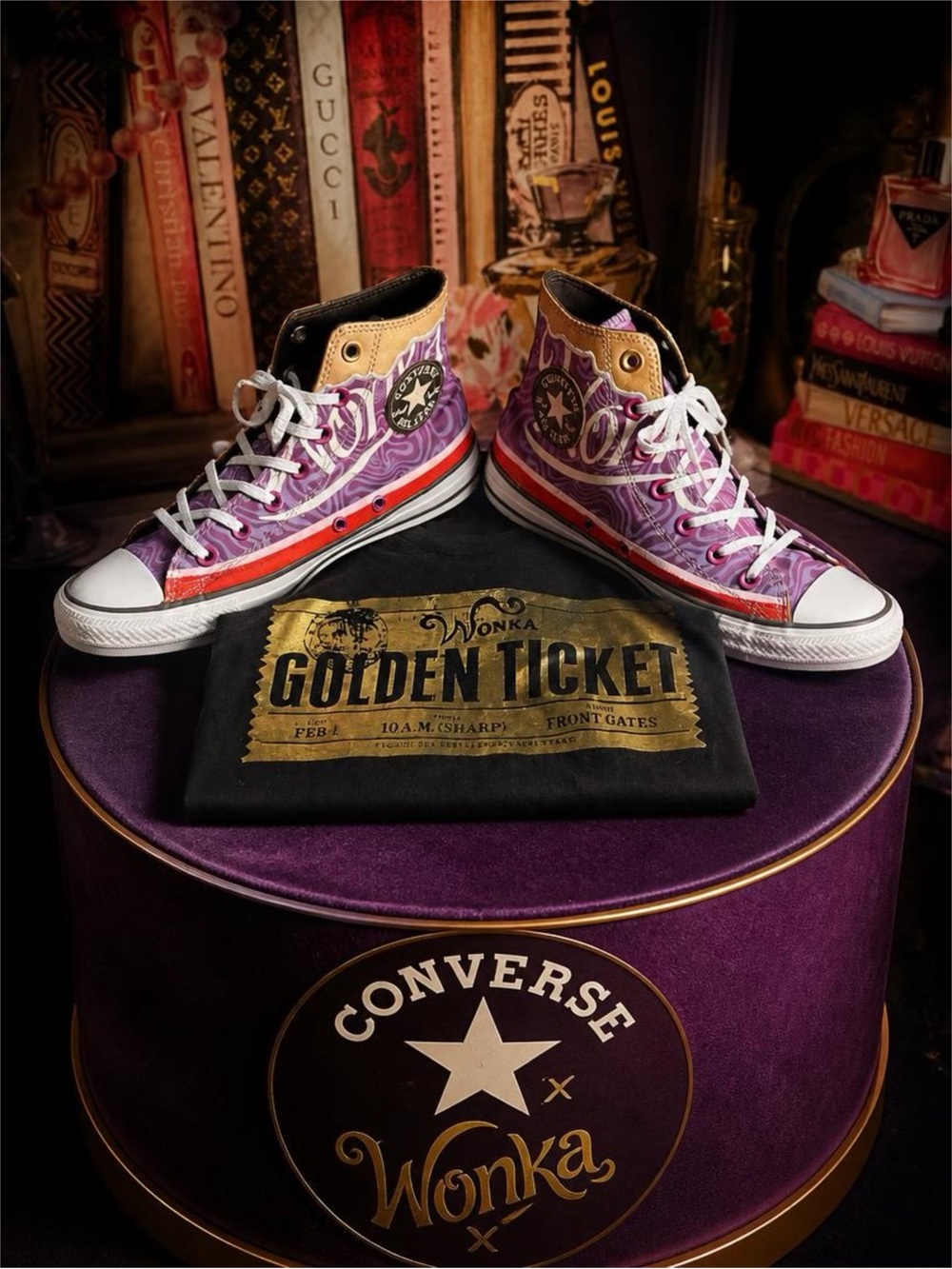 Converse x Wonka All Star Candy Swirl High-Top Sneakers w/Golden Ticket Accents - Picture 16 of 16